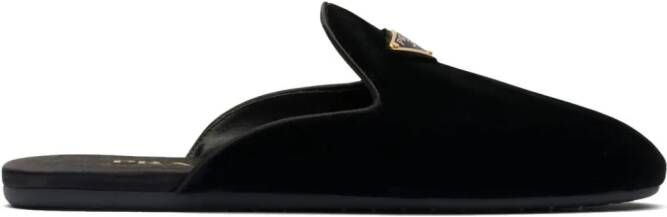 Prada triangle-logo velvet slippers Black
