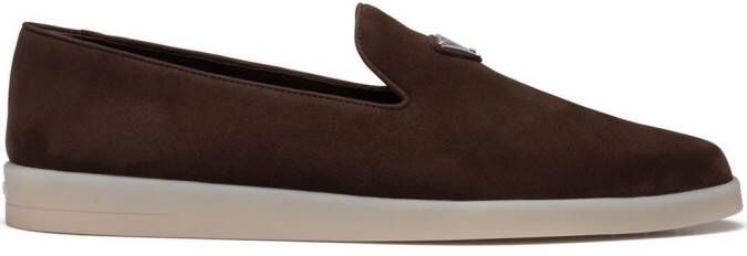 Prada triangle-patch suede loafers Brown