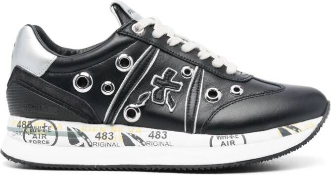Premiata Conny eyelet-embellished leather sneakers Black
