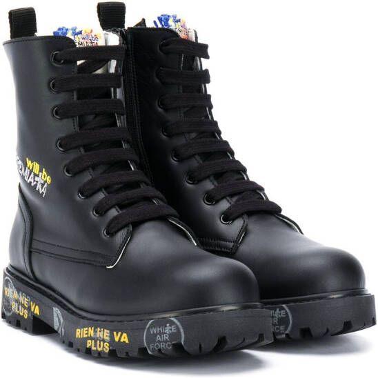 Premiata Kids lace-up cargo boots Black