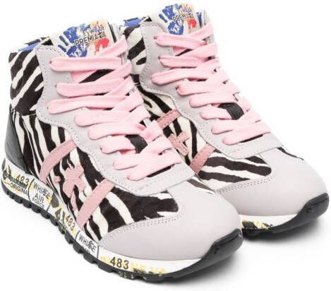 Premiata Kids zebra-print high-top sneakers Grey