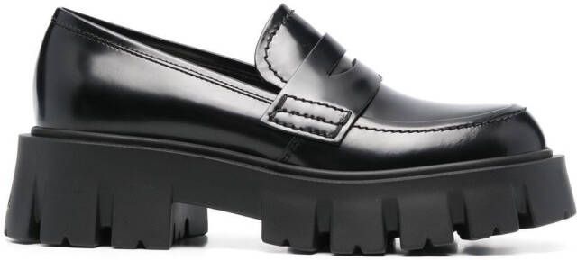 Premiata leather ridged-sole loafers Black