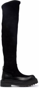 Premiata over-the-knee leather and suede boots Black