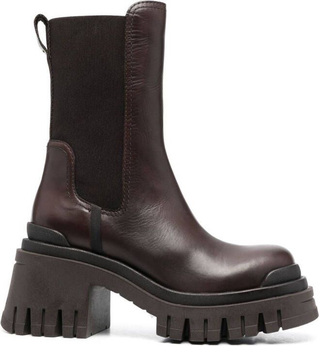 Premiata ridged 80mm block heel boots Brown
