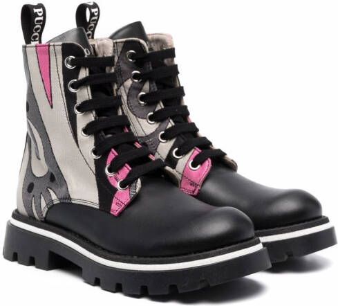 PUCCI Junior abstract-print leather boots Black