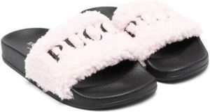 PUCCI Junior logo-embroidered faux-shearling slides Pink
