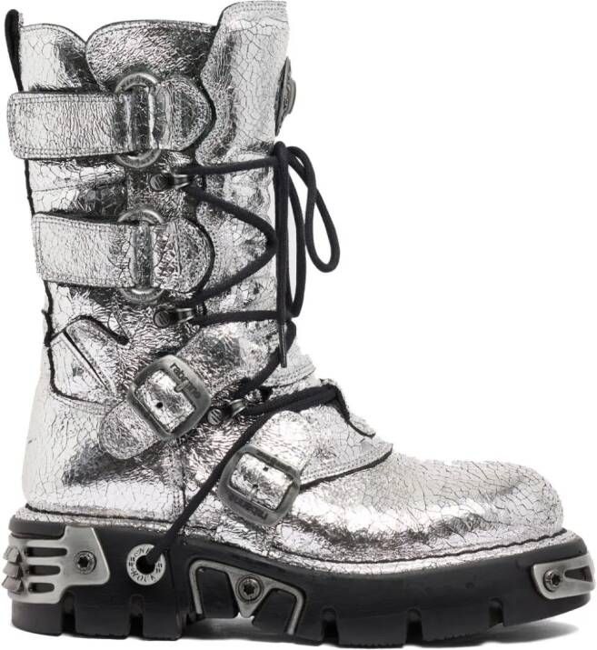 Rabanne x New Rock metallic leather boots Silver