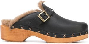 RE DONE 70s shearling-trimmed leather clogs Black