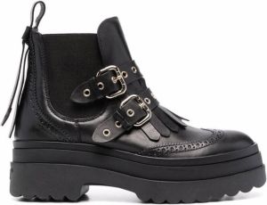 RED(V) buckled combat boots Black