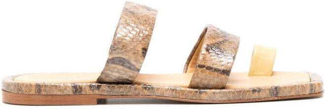 Rejina Pyo Larissa snakeskin-print leather sandals Brown