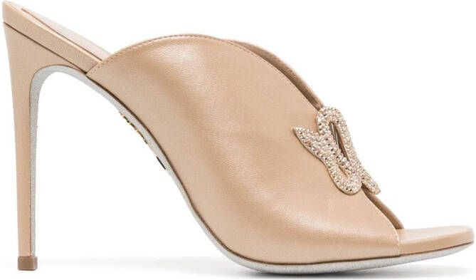 René Caovilla 100mm crystal-embellished leather mules Neutrals