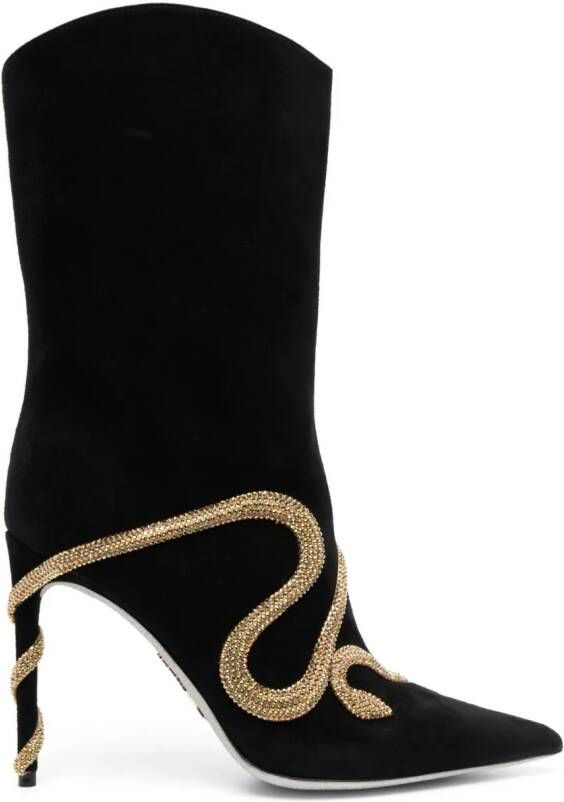René Caovilla 105mm crystal snake-embellished boots Black