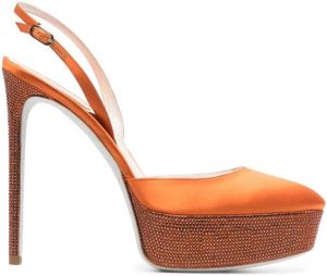 René Caovilla 140mm crystal-embellished platform pumps Orange