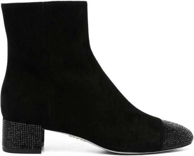 René Caovilla 45mm rhinestone suede boots Black