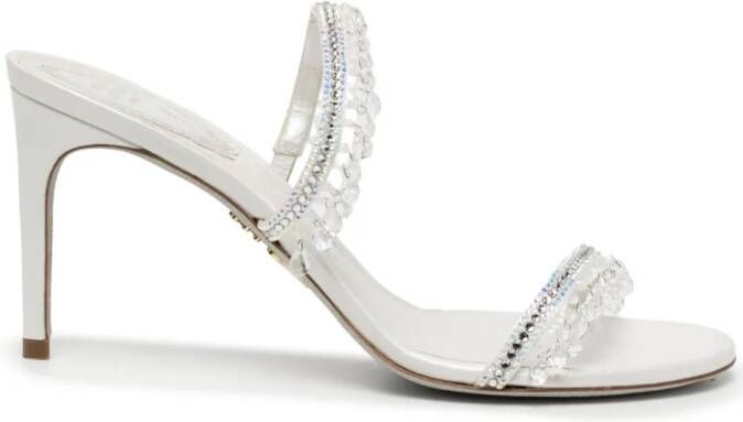 René Caovilla 70mm crystal-embellished leather mules White