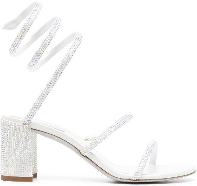 René Caovilla 73mm crystal-embellished wraparound sandals White
