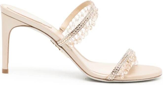 René Caovilla 75mm crystal-embellished leather mules Gold