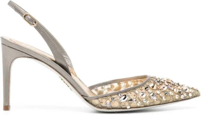 René Caovilla 80mm crystal-embellished leather sandals Gold