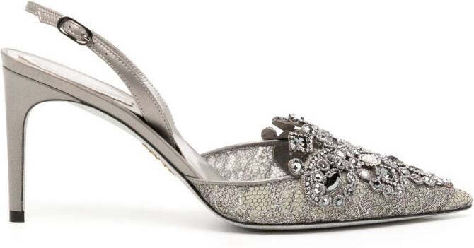 René Caovilla 80mm crystal-embellished slingback sandals Silver