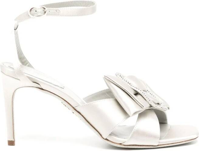 René Caovilla 85mm crystal-buckle satin sandals Grey