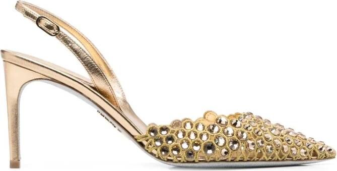 René Caovilla 88mm crystal-embellished heeled pumps Gold