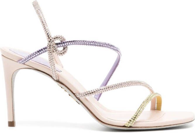 René Caovilla 90mm crossover-strap crystal-embellished sandals Neutrals