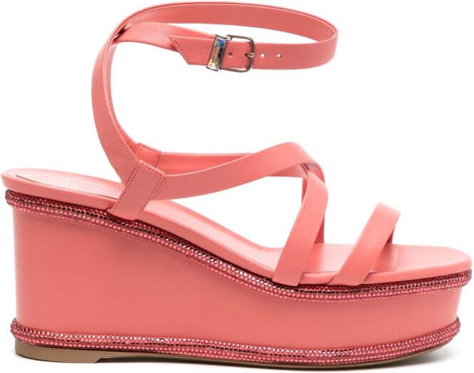 René Caovilla 90mm crystal-embellished wedge sandals Pink