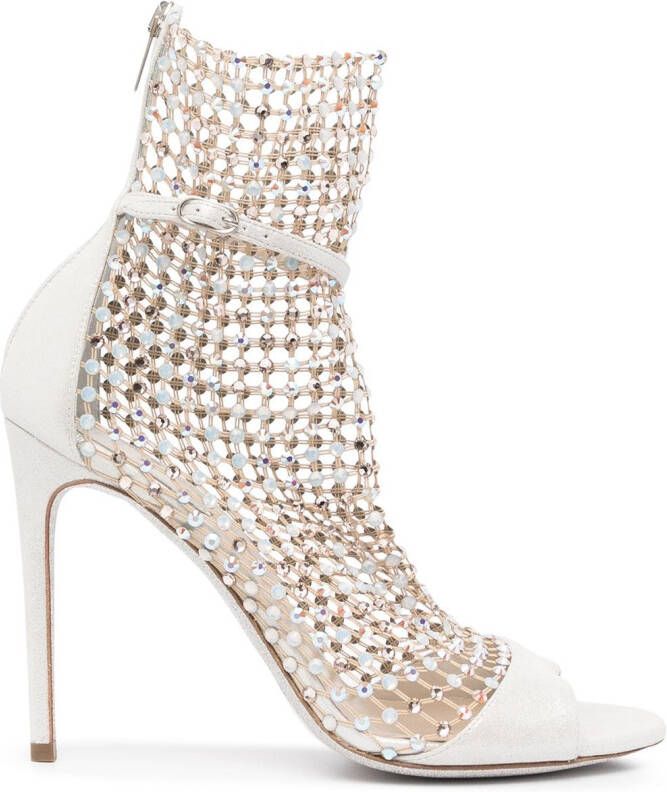 René Caovilla bead-embellished ankle-length boots White