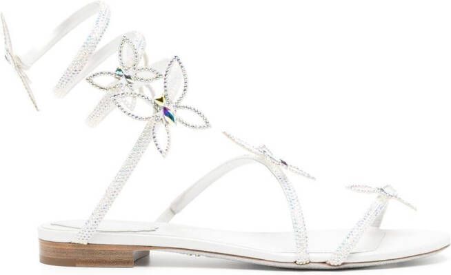 René Caovilla butterfly embellished flat sandals White
