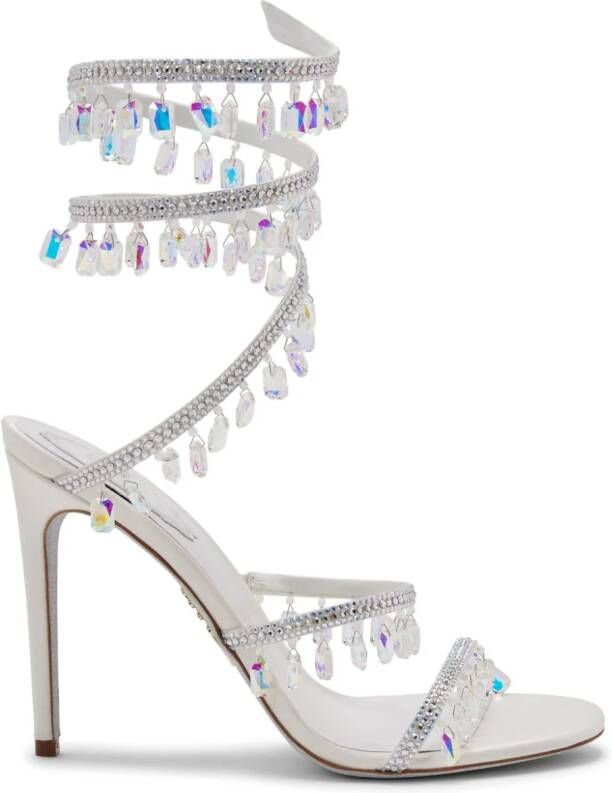 René Caovilla Chandelier 105mm crystal-embellished sandals White