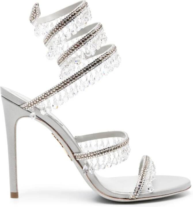 René Caovilla Chandelier 115mm crystal-fringed leather sandals Neutrals