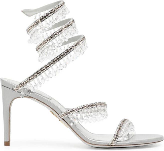René Caovilla Chandelier 80mm crystal-embellished sandals Silver