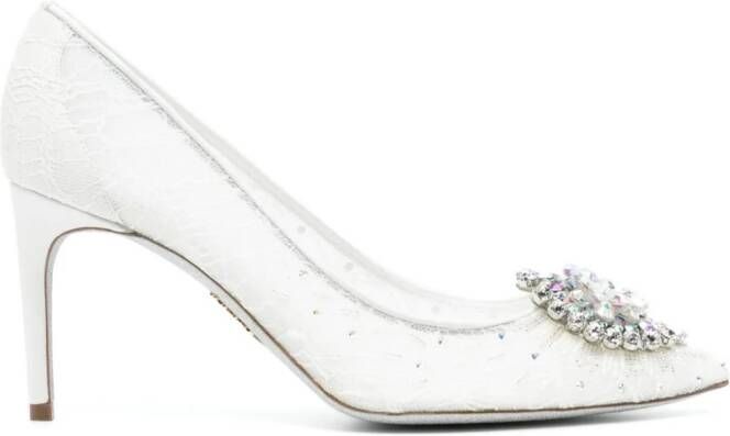 René Caovilla Cinderella 65mm lace pumps White