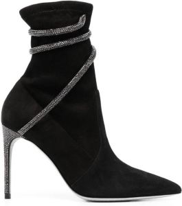 René Caovilla Cleo 100mm crystal-embellished pointed boots Black