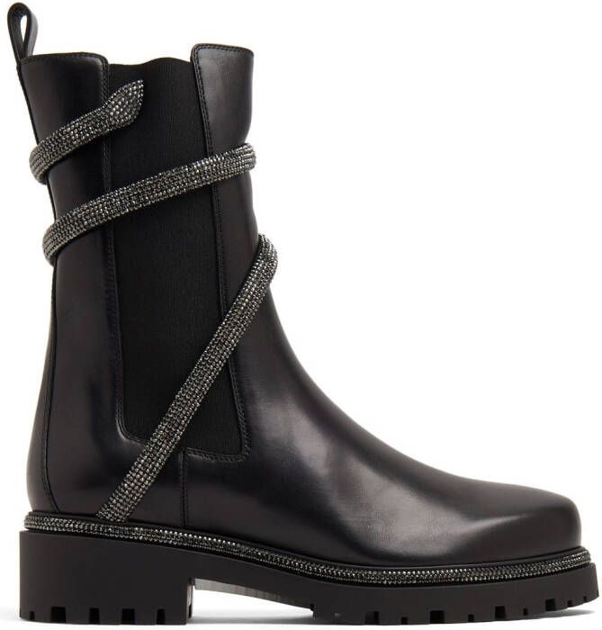 René Caovilla Cleo crystal-embellished leather boots Black