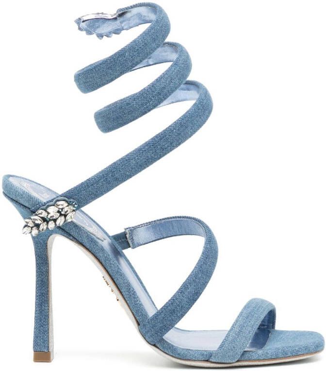René Caovilla Cleopatra 100mm denim sandals Blue
