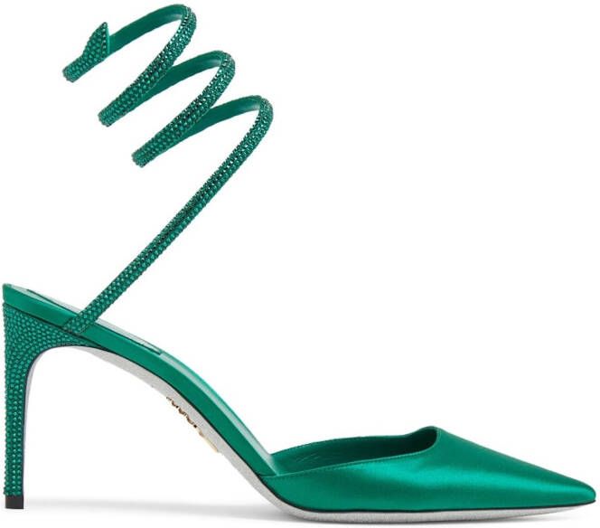 René Caovilla crystal ankle strap pumps Green