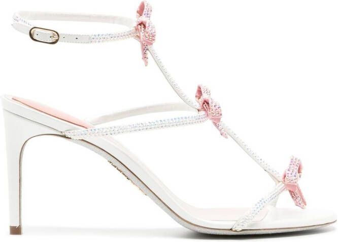 René Caovilla crystal bow embellished sandals White