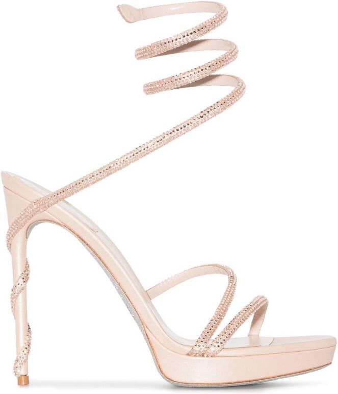 René Caovilla crystal-embellished 120mm stiletto sandals Neutrals