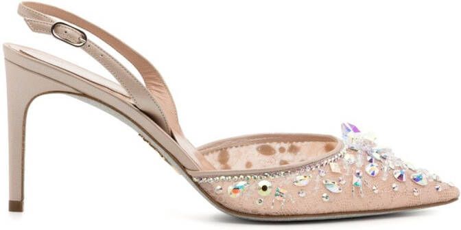 René Caovilla crystal-embellished 80mm slingback pumps Neutrals