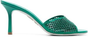 René Caovilla crystal-embellished 90mm leather mules Green
