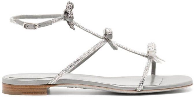 René Caovilla crystal-embellished bow-detail flat sandals Silver