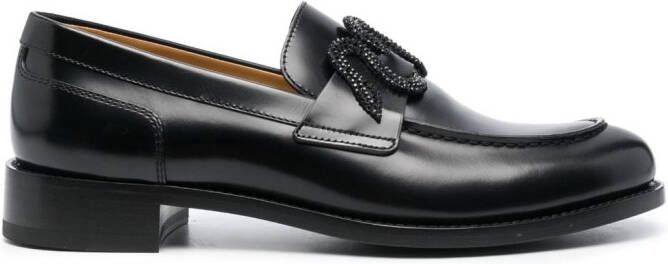 René Caovilla crystal-embellished leather loafers Black
