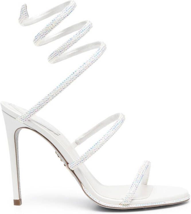 René Caovilla crystal-embellished leather sandals Neutrals