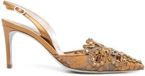René Caovilla crystal-embellished pointed pumps Gold