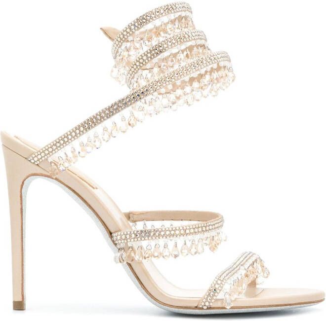 René Caovilla crystal-embellished sandals Neutrals