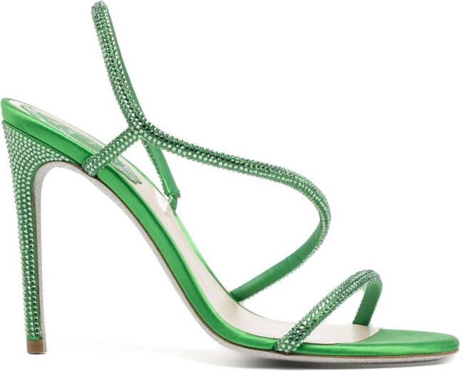 René Caovilla crystal-embellished satin 100mm sandals Green