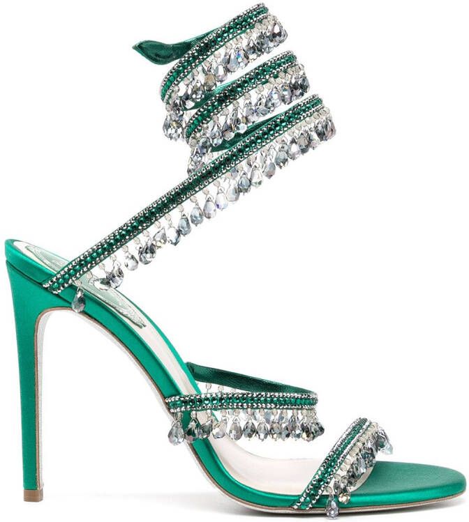 René Caovilla crystal-embellished wrap sandals Green