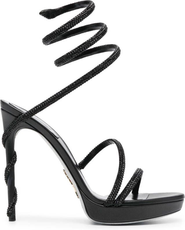 René Caovilla crystal-embellished wraparound leather sandals Black