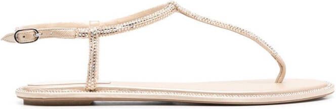 René Caovilla Diana crystal-embellished flat sandals Neutrals